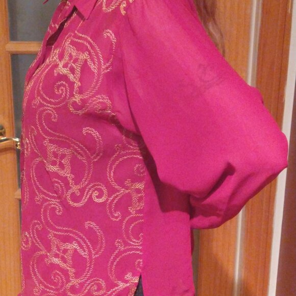 Carole Little petite deep red and gold embroder shirt - Picture 5 of 8